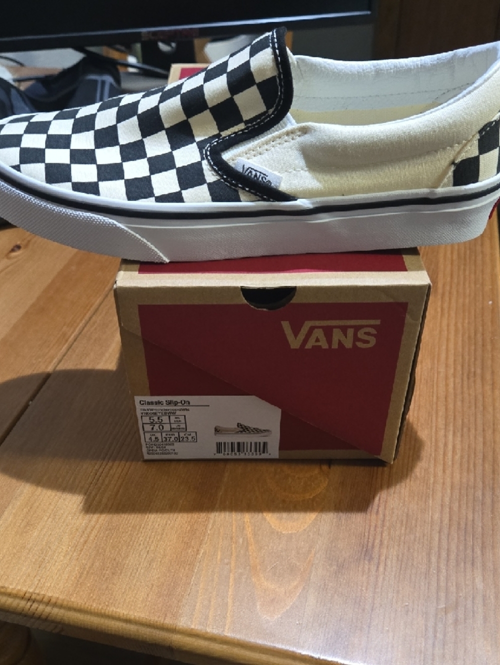 Vans Checkerboard Slip-On Sneakers in Black and White - Picture 4 of 9